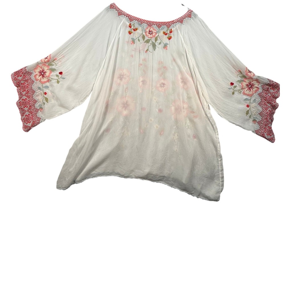 Johnny Was White Floral Embroidered Tunic with Pink and Red Accents - Picture 16 of 16